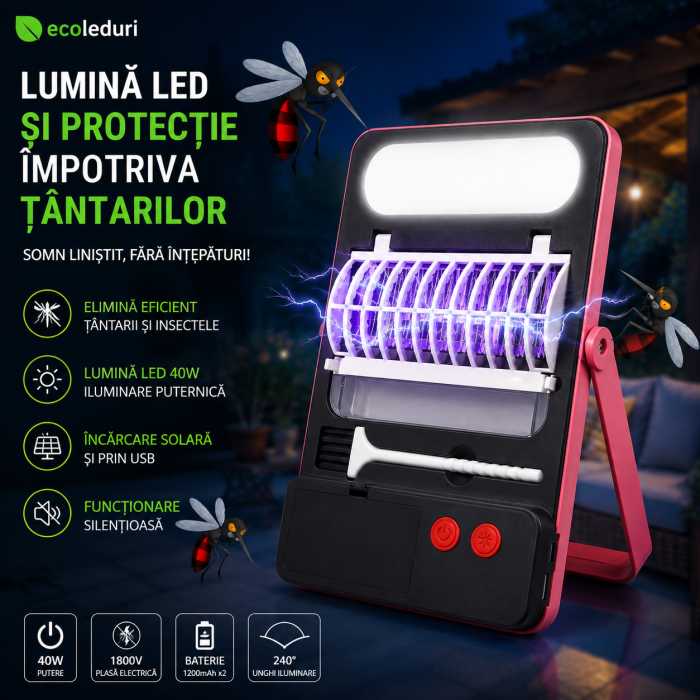 Lampă solară LED anti-țânțari BL-701 40W cu grilă 1800V, încărcare solară USB și Power Bank [2]