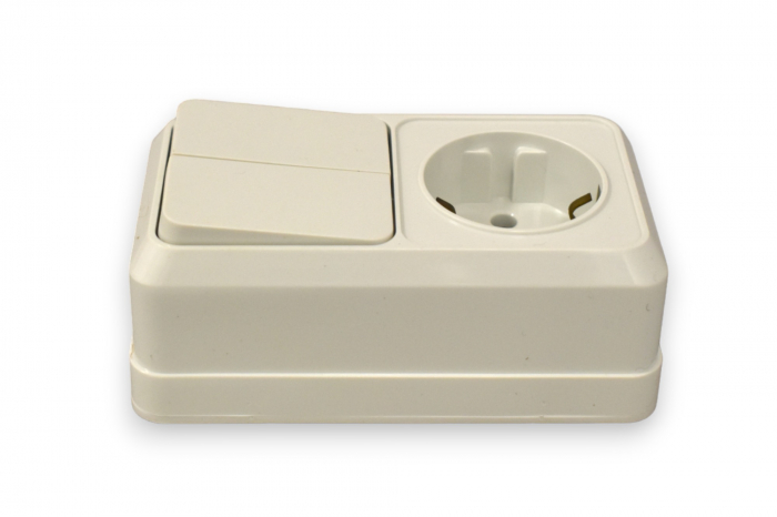 Priza schuko simpla + intrerupator dublu (comutator) aparenta contact de protectie 10A alba [2]