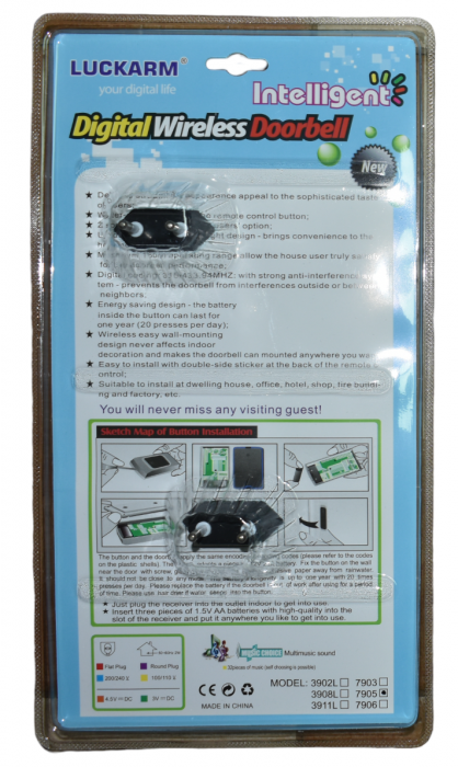 Sonerie dubla Wireless , 220 V Luckarm 7905, 1 x baterie, 25 melodii [3]
