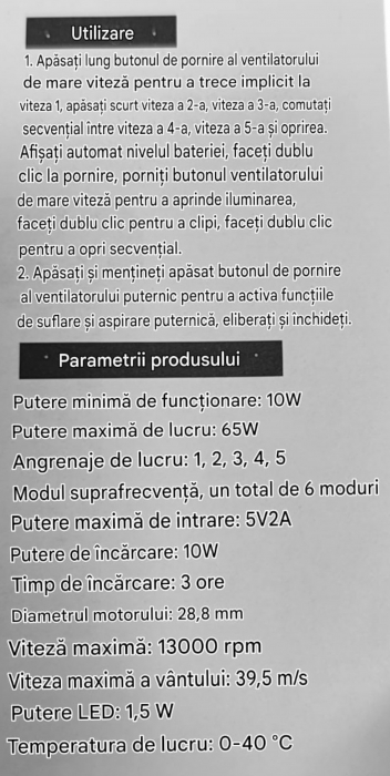 Suflantă și Aspirator Portabil M18, 65W, 13000 rpm, cu LED și afișaj digital [9]