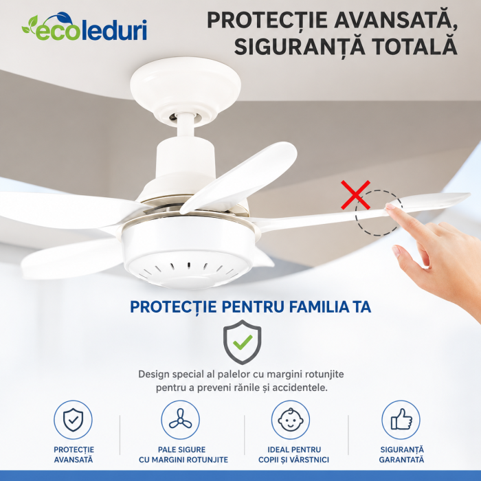 Ventilator de Tavan cu LED și Telecomandă E27, 52 cm, 3 Viteze, 3 Culori Lumină [4]