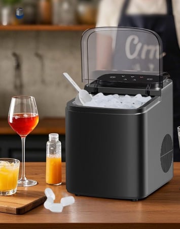Masina de facut gheata - Mașină de facut cuburi de Gheață ZSW-ZB12, 12 kg/zi, Rezervor 1.4L, Panou Tactil, Design Compact, Negru