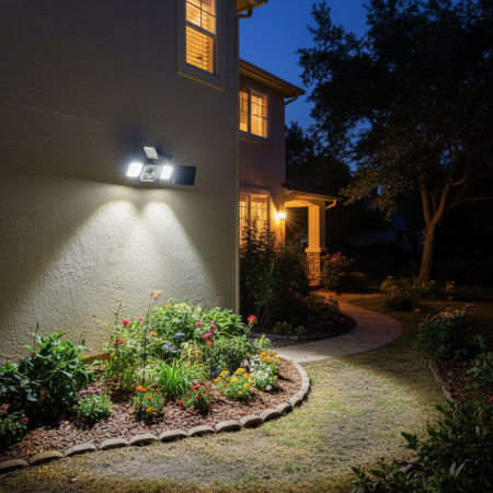 Lampa solară LED 4 capete, 292 LED-uri, senzor mișcare, panou extern – IP65 [1]