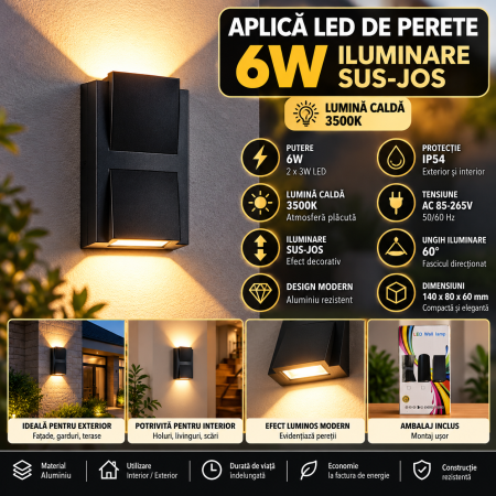 Aplica de exterior din aluminiu cu lumina calda sus jos 3500 K AL-042 [7]
