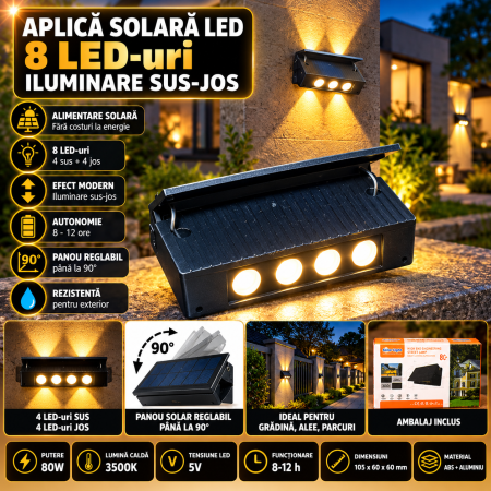 Aplice de perete interior, exterior - Aplica de perete solara lumina calda LH-799 80W