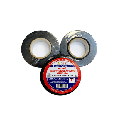 Scule / utile / sonerii/ rulete - Bandă Izolatoare Ignifugă Neagră PVC 19 mm x 20 m Rezistență 7 kV