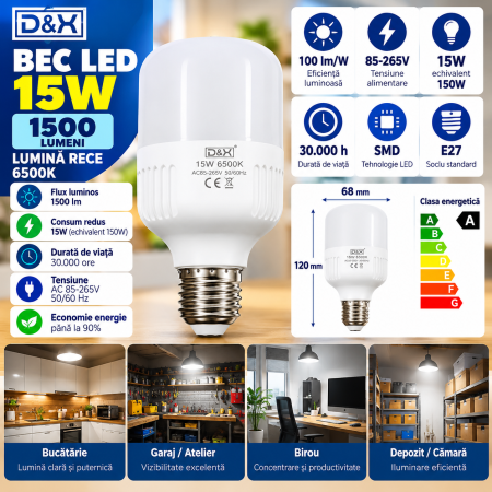 Becuri  Led - Bec E27 tip cilindru 15 W