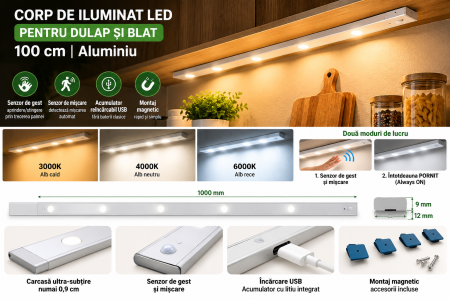 Corpuri de iluminat - Corp de iluminat LED dulap 100cm aluminiu