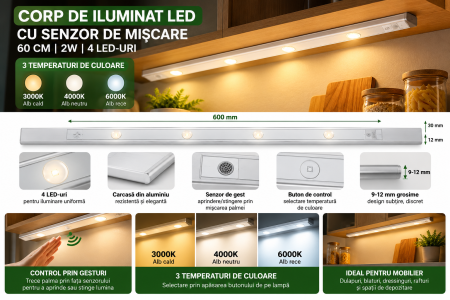 Corpuri de iluminat - Corp de iluminat LED dulap 60cm aluminiu