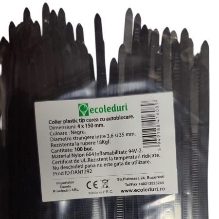 Scule / utile / sonerii - Cose , colier plastic 4x150 mm Negre 100 buc/set