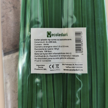 Scule / utile / sonerii/ rulete - Coliere plastic autoblocante verzi 4x200 mm set 100 buc Ecoleduri