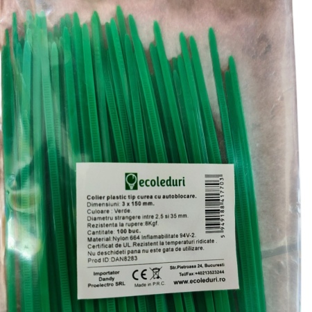 Scule / utile / sonerii/ rulete - Coliere plastic autoblocante verzi 3x150 mm set 100 buc Ecoleduri