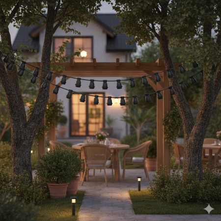 Surse de iluminat - Ghirlanda luminoasa exterior 10 m 20 fasunguri E27 fara becuri,interconectabila,impermeabila