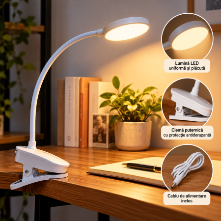 Corpuri de iluminat - Lampa de birou LED cu clemă, 24 LED-uri × 0.3W, 3 trepte de lumină, braț flexibil, unghi 180°.jpg