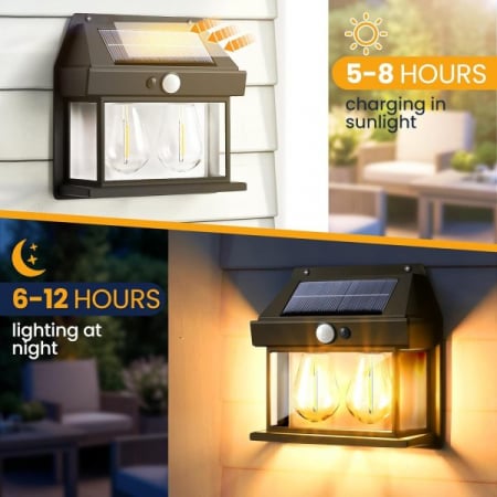 Lampă solara de perete cu senzor de lumina si miscare,YT-666 2W Design tip felinar cu 2 becuri [6]