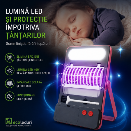 Lanterne - Lampă solară LED anti-țânțari BL-701 40W cu grilă 1800V, încărcare solară USB și Power Bank