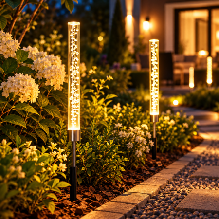 Surse de iluminat - Set 2 Lampi Solare LED Tub cu Bule, Lumina Calda, Inaltime 73cm