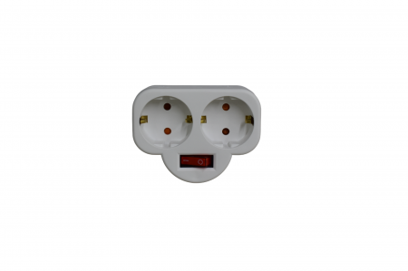 Ştechere/Stecher adaptor - Splitter de perete cu 2 prize cu protectie  "Schuko", întrerupator si împământarea, Alb