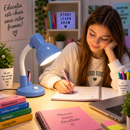 Corpuri de iluminat - Veioză verde cu suport pix pentru elev folosită la birou pentru studiu