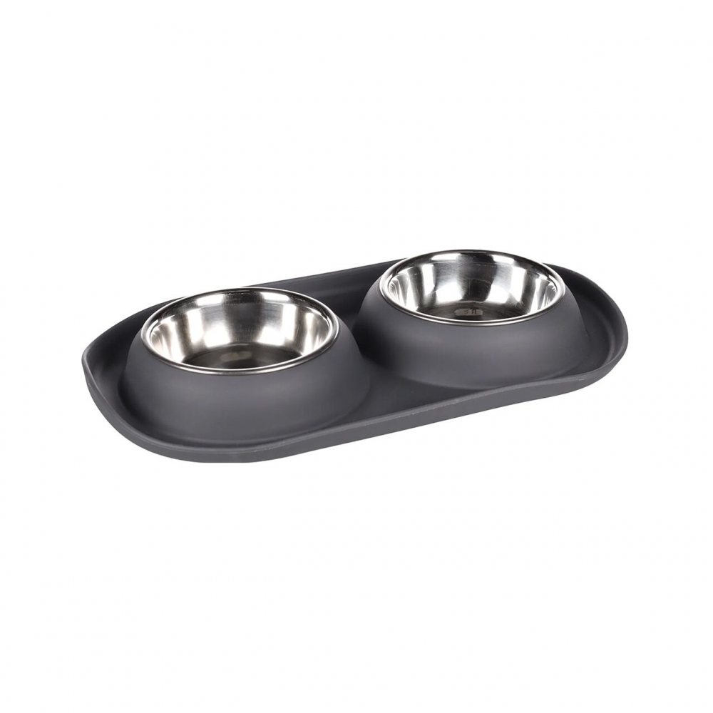 CASTRON DUBLU ANTIDERAPANT DIN INOX PENTRU CAINI FLAMINGO GRAFA DARK GREY 2x220ML [1]