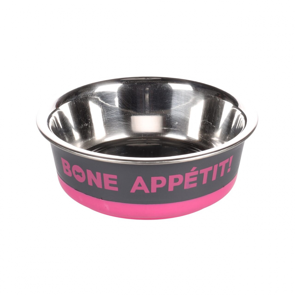 CASTRON PENTRU CAINI DIN INOX BONE APPETIT FUCHSIA FLAMINGO 14CMx400ML [1]