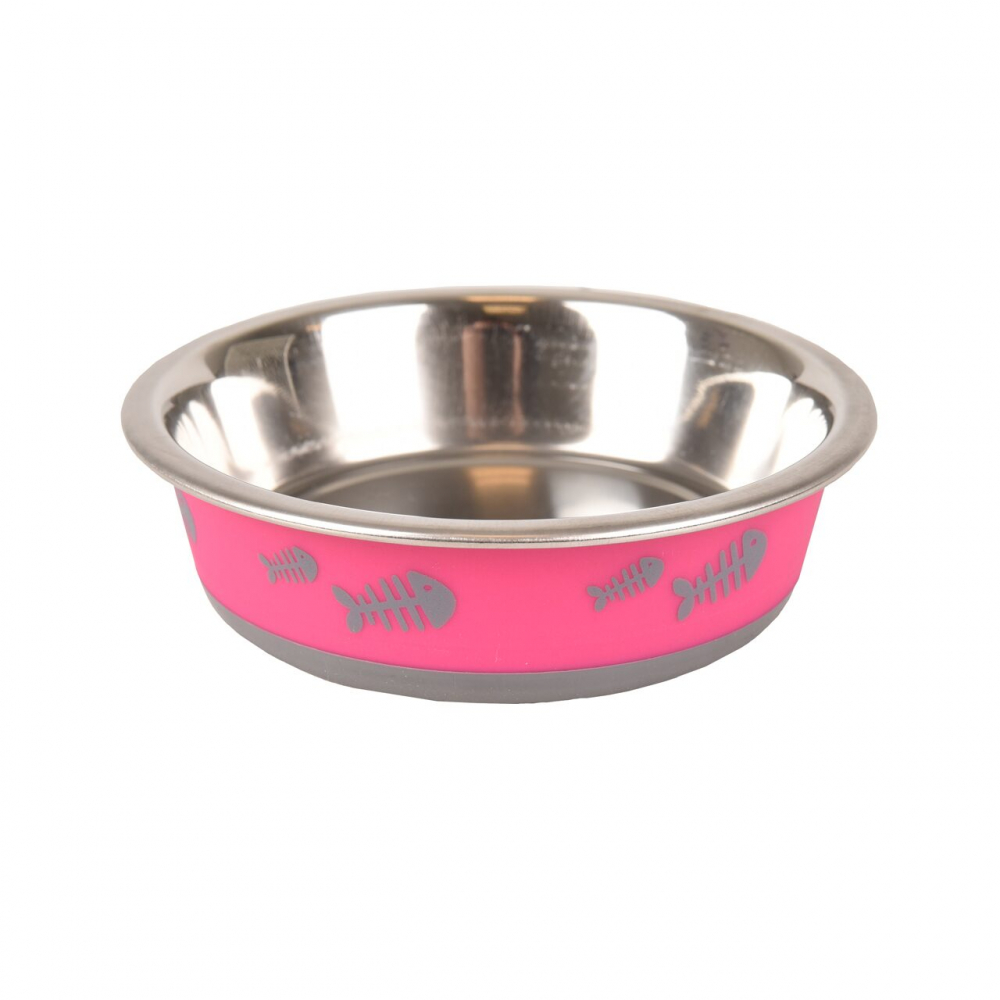 CASTRON PENTRU PISICI DIN INOX FISH BONE FUCHSIA FLAMINGO XS 12.3CMx225ML [1]