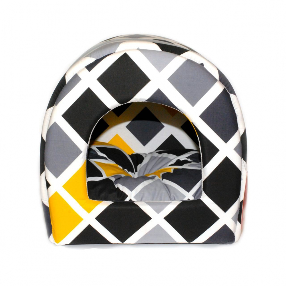 CULCUS TEXTIL PENTRU CAINI SI PISICI TUNEL BLACK-WHITE-YELLOW 42x38x38/60005912.BWY [1]