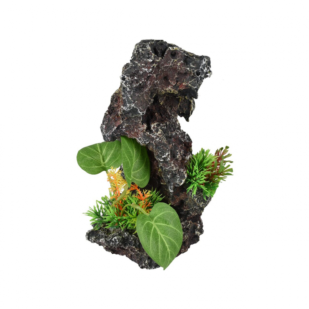 DECOR PENTRU ACVARIU PETRA MIC ROCA SI PLANTE FLAMINGO 13X12X21CM [1]
