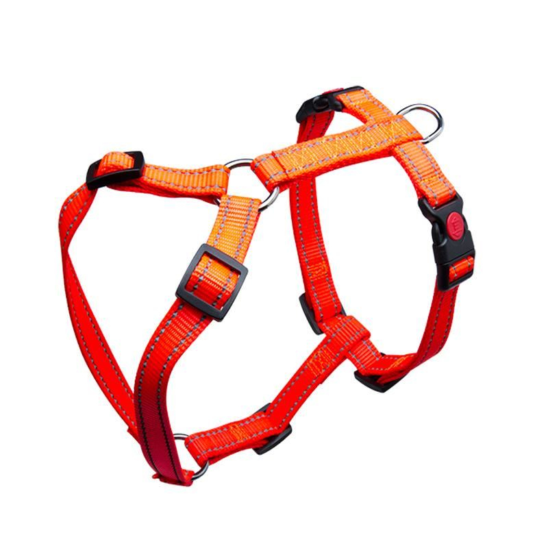 HAM PENTRU CAINI 3X AJUSTABIL NYLON ORANGE REFLECTORIZANT CLICK 10MM*22-40CM [1]