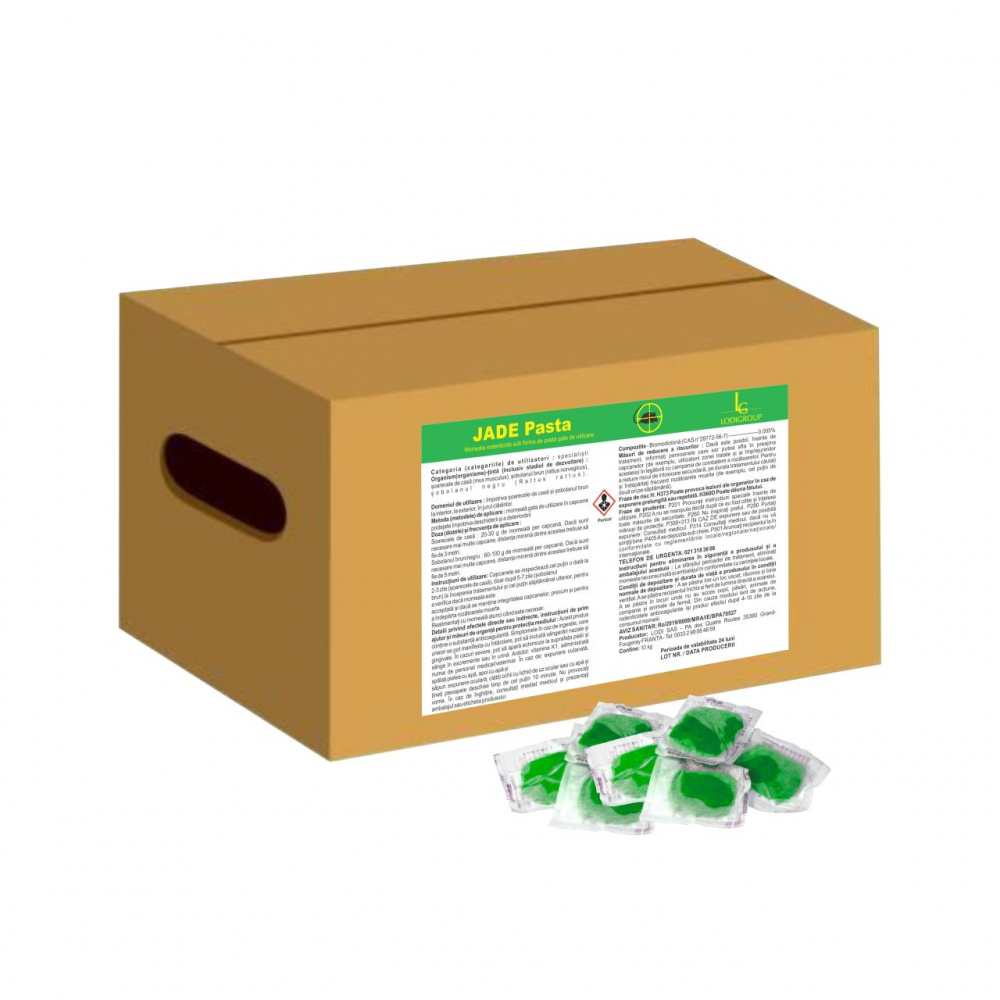 JADE PASTĂ 10KG (10g/plic) | Momeală Profesională Antirozătoare cu Bromadiolone 0,005% [1]