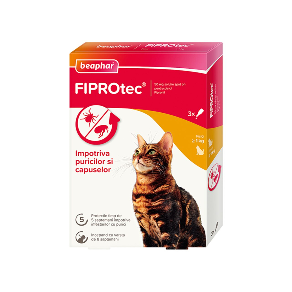 Pipetă antiparazitară pentru pisici Beaphar Fiprotec >1 kg, cutie cu 3 pip [1]