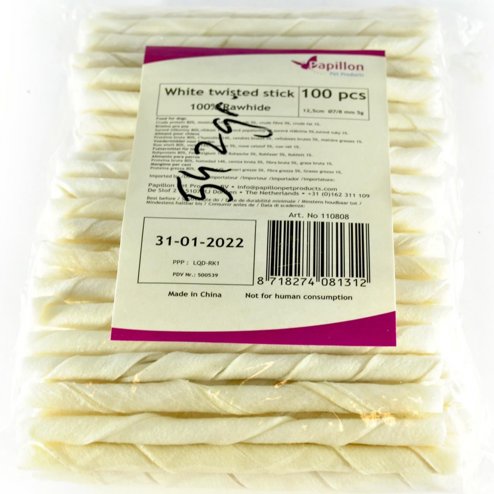 RECOMPENSE PENTRU CAINI BATON ALB PIELE RASUCIT 12,5CM 5-6G (SET 100 BUC)/110808 [1]