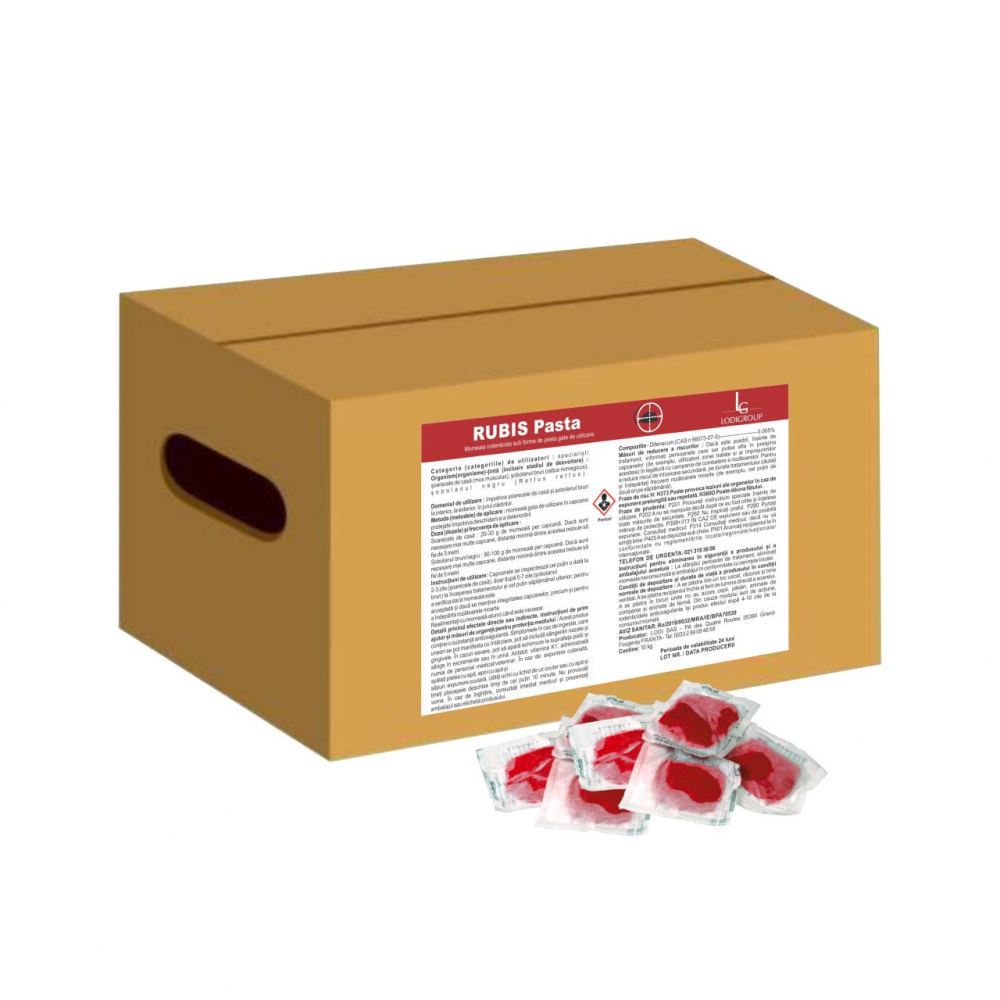 RUBIS PASTĂ 10KG (10g/plic) | Momeală Profesională Antirozătoare cu Difenacoum 0,005% [1]