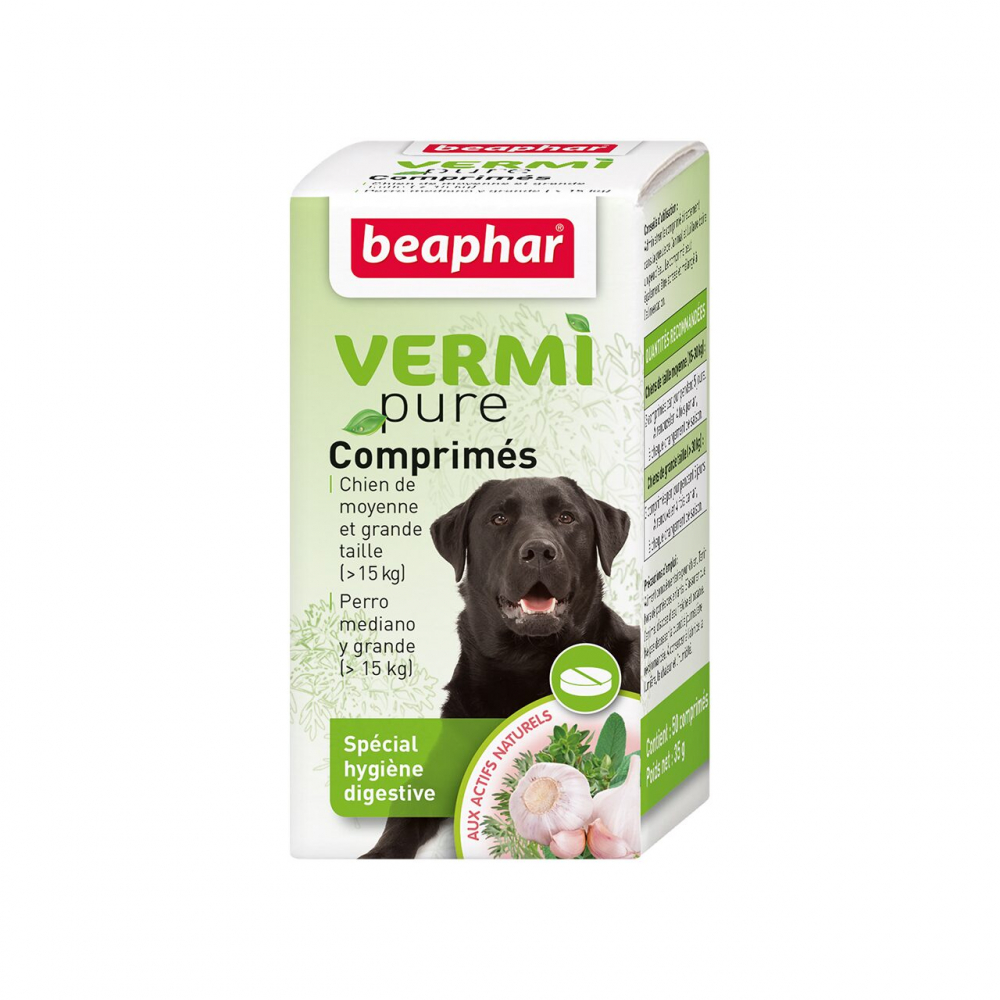 TABLETE DIGESTIVE ANTIPARAZITARE PENTRU CAINI BEAPHAR VERMI PURE L 50TB/CUT [1]