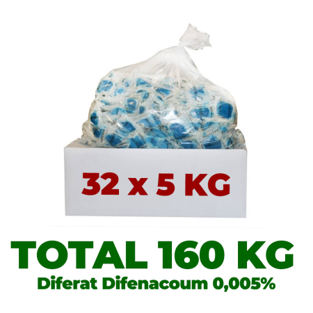 B2B - 160 KG raticid pentru șobolani și șoareci plicuri pastă Diferat, difenacoum 50 ppm (0,005%)
