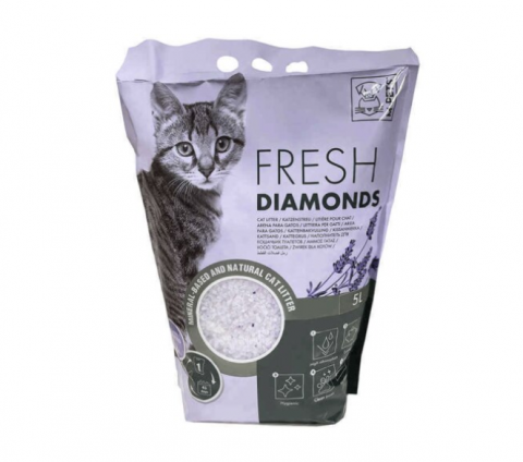Nisip silicat pentru pisici, FRESH DIAMONDS SILICAT, Lavanda, 5L