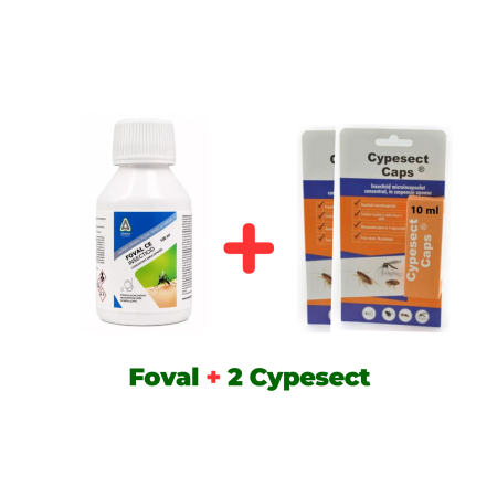 Insecticide - Insecticid concentrat fără miros pentru muște, purici, căpușe & ploșnițe de pat Foval CE 100 ml + 2 x Insecticid concentrat Cypesect Caps 10 ml, fără miros, eficient contra gândacilor, ploșnițelor și