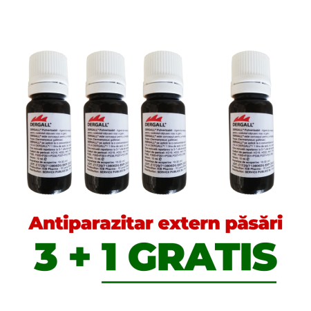 Pachete - 3+1 GRATIS - antiparazitar extern, păduchi, căpuşe, pentru păsări Dergall 10 ml
