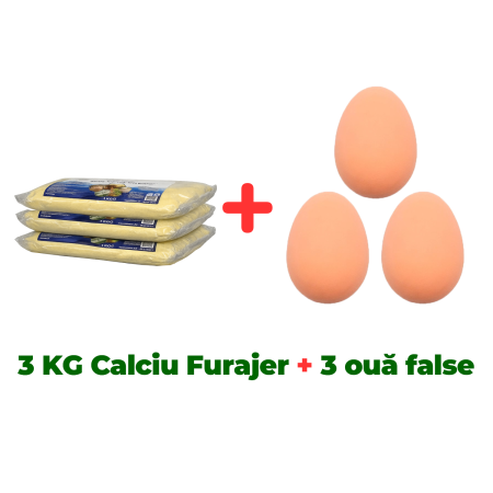 Pachete - 3 KG Calciu furajer vitaminizat + 3 ouă false de găină