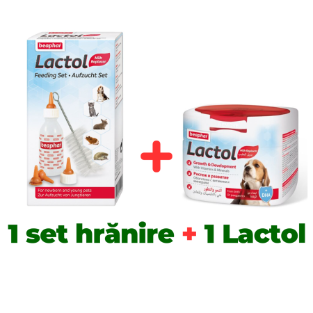 Pachete - Set de hrănire Lactol Beaphar + Lapte praf căței 250 gr