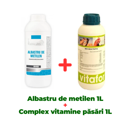Pachete - Albastru de metilen 1 litru + Complex vitamine și minerale pentru păsări Bio Multivita, 1 Litru