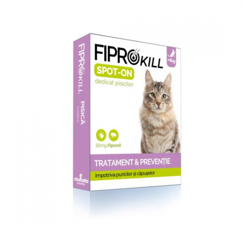 Caini - ANTIPARAZITAR EXTERN (PURICI, CAPUSE), 3 PIPETE PISICI FIPROKILL CAT 50MG