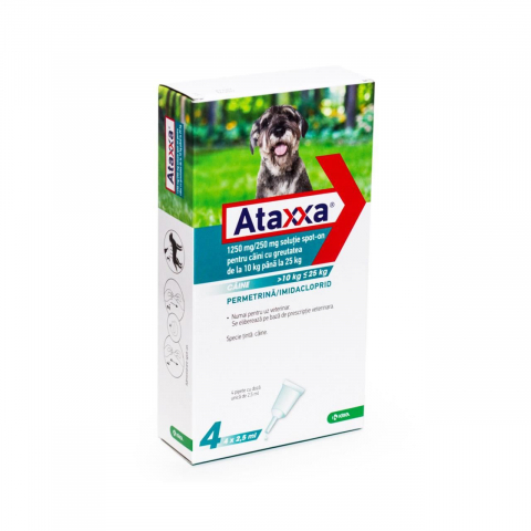 Farmacie veterinara - ANTIPARAZITAR EXTERN PENTRU CAINI ATAXXA 250 (10-25 KG)*4 PIPx2,5 ML
