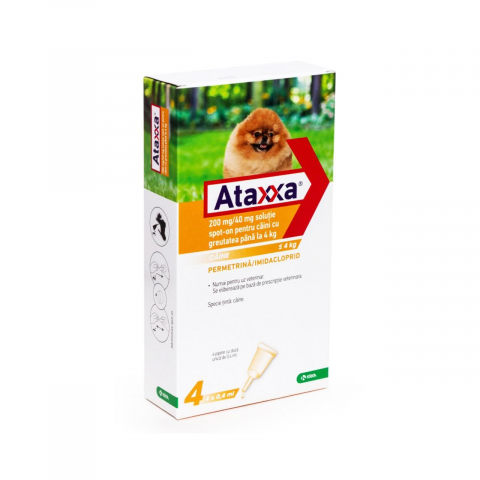 Farmacie veterinara - ANTIPARAZITAR EXTERN PENTRU CAINI ATAXXA 40 (PANA LA 4 KG)*4 PIPx0,4 ML