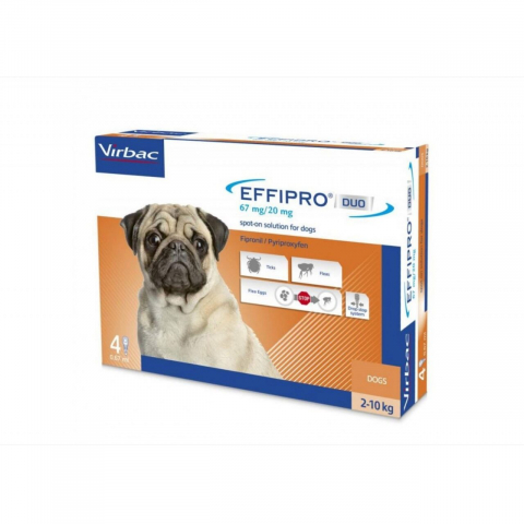 Farmacie veterinara - ANTIPARAZITAR EXTERN PENTRU CAINI EFFIPRO DUO DOG 67MG/20MG 0,67ML*4PIP