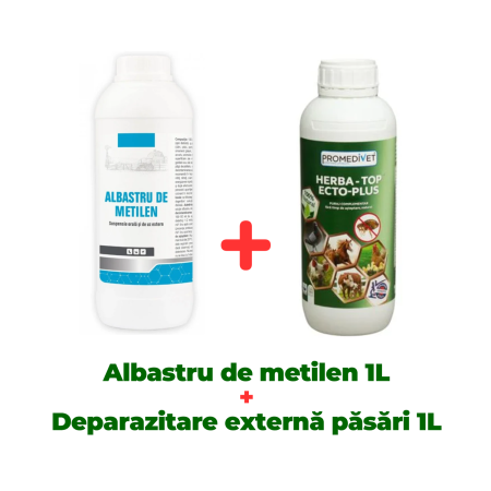 Antiparazitare păsări - Antiparazitar extern pentru păsări Herba-Top Ecto-Plus 1 L + Albastru de metilen 1 litru