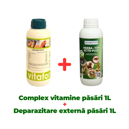 Antiparazitare păsări - Complex vitamine și minerale pentru păsări Bio Multivita, 1 Litru + Antiparazitar extern pentru păsări Herba-Top Ecto-Plus 1 litru