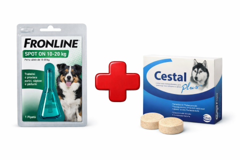 Antiparazitare externe câini - Antiparazitar Intern + Extern caini, Frontline Spot On Dog 10-20kg 1 pipeta + Cestal Dog 2 tablete