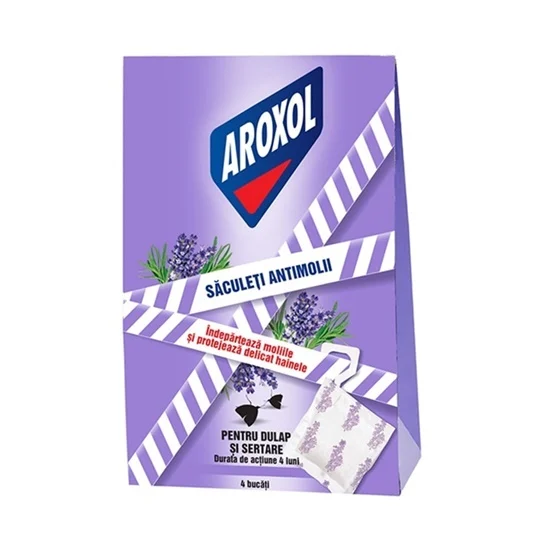 Insecticide pentru casă și fermă - Săculeți anti-molii Aroxol pentru haine, 4 bucăți, protecție textile, miros de lavandă
