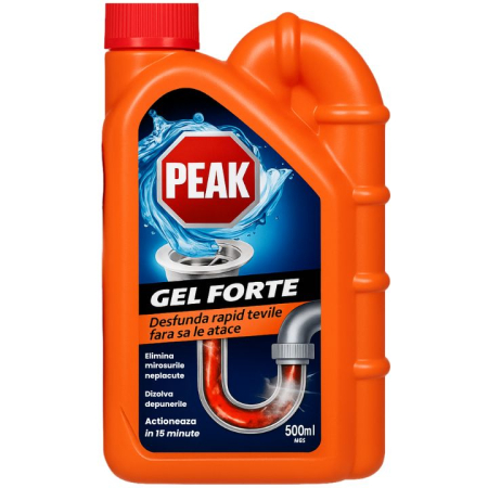 Igiena casei - Gel pentru desfundat țevi Peak Out Gel Forte, 500 ml, pentru baie și bucătărie